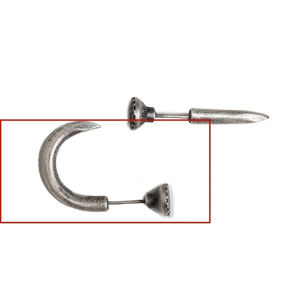 Sterling silver nail stud earrings in straight and curved punk styles on ear hooks