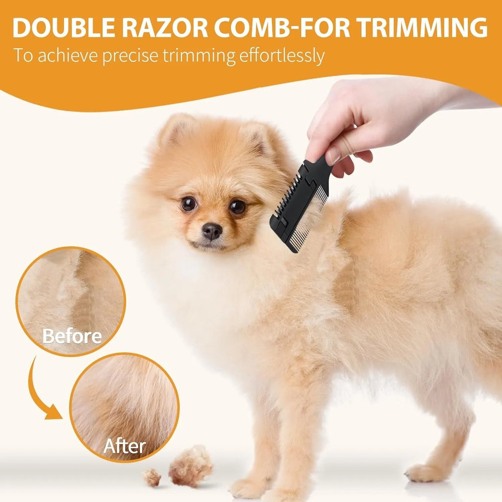 2-in-1 pet razor comb for dog and cat grooming with spare blades