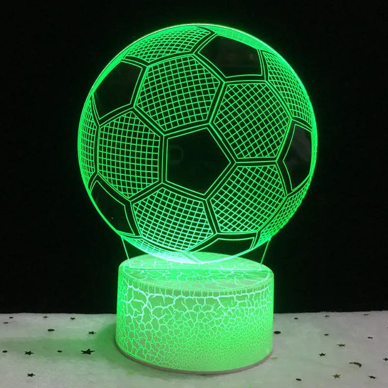 3D creative football night light showing multi-colour illumination on acrylic body with remote control.