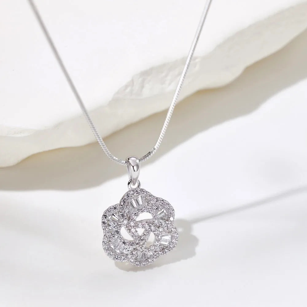 925 silver rose pendant necklace electroplated finish for women