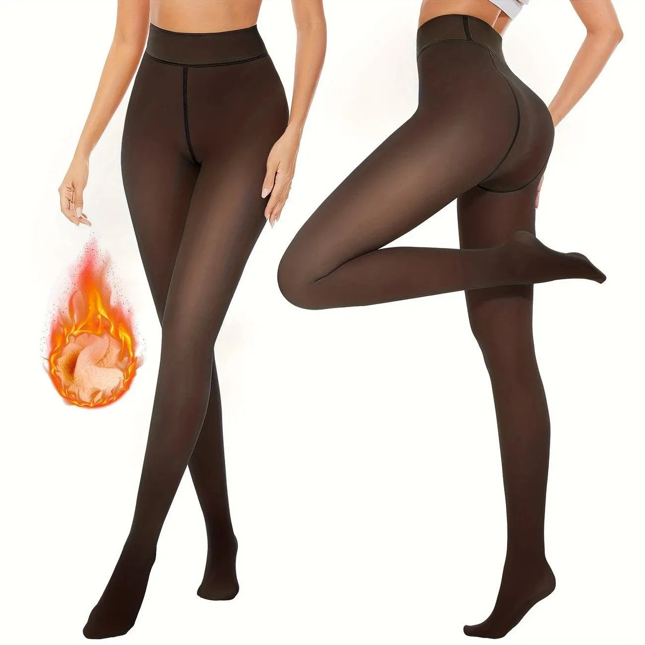 Anti-snagging wool-lined nylon leggings shown in black and coffee colour options with footed design.