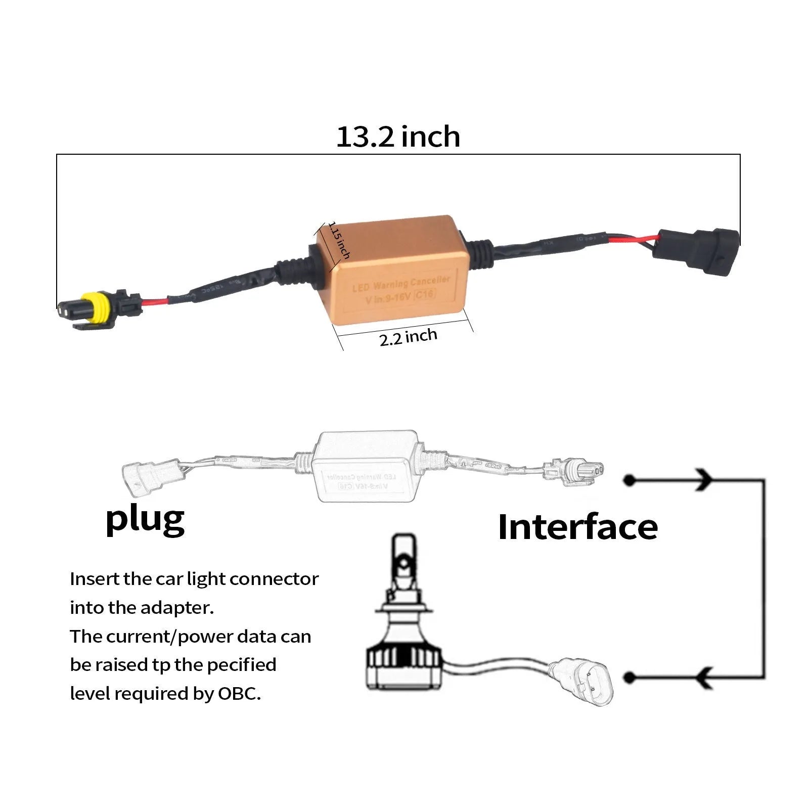 Black alloy CANbus decoder for car LED headlights compatible with H4 H7 H11 H13 bulb models.