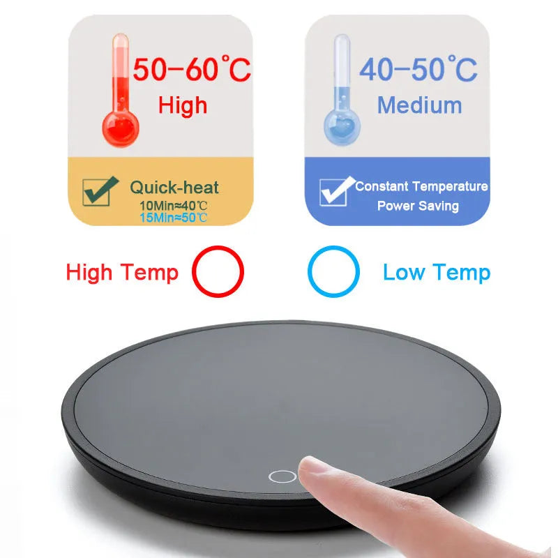 Black electric cup warmer with temperature switch for coffee and tea
