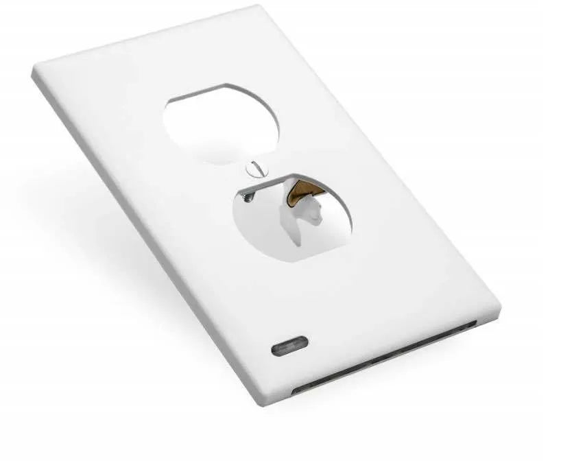 White plastic automatic LED night light plugged into a standard UK wall socket.