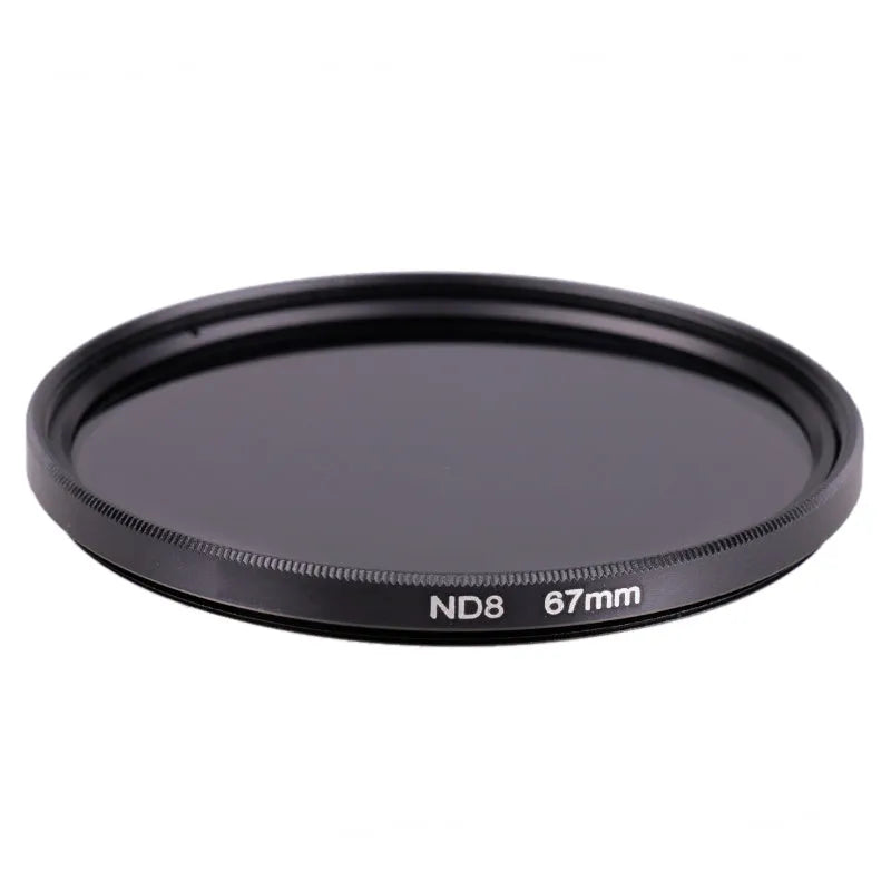 Digital camera ND8 neutral density filter with aviation aluminium frame showing thread sizes from 49mm to 82mm