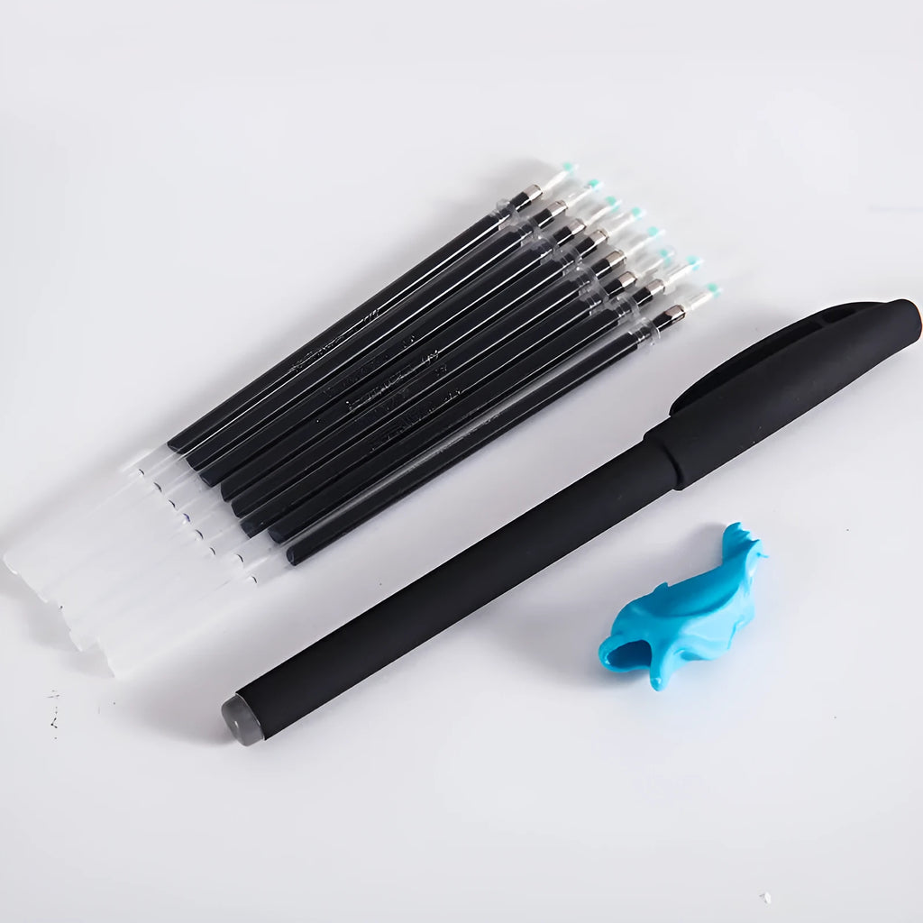 Automatic fade and disappear pen set with pen holder and pen case containing 8 refills