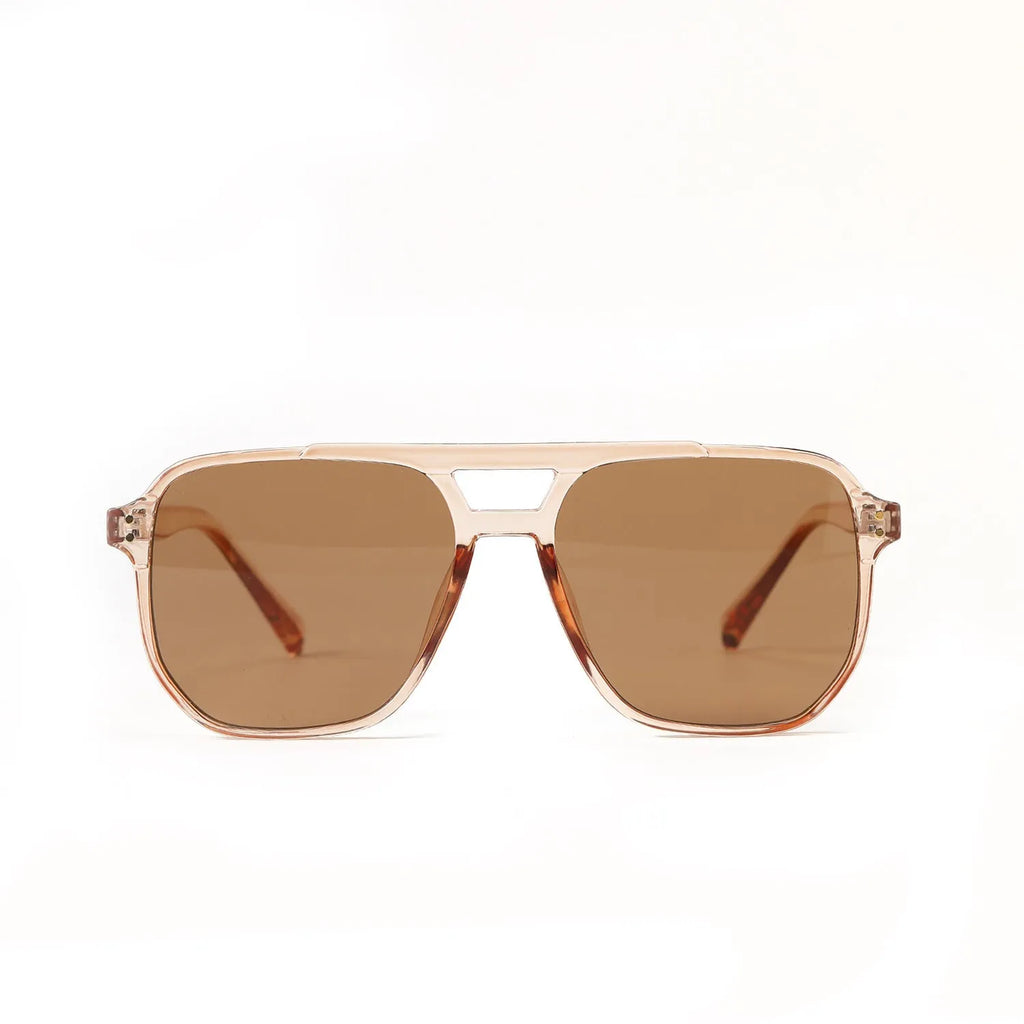 Square double beam fashion sunglasses for women in bright black all grey colour with UV400 protection.