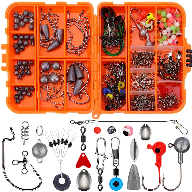 Weihe 257-piece fishing lure accessories set in orange ABS storage box