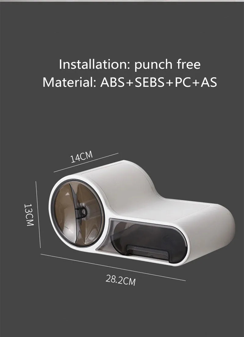 White plastic toilet roll holder with streamline curve and non-slip place, no-punching installation