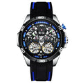 Automatic mechanical men's watch with luminous hollow skeleton dial in red or blue colour options