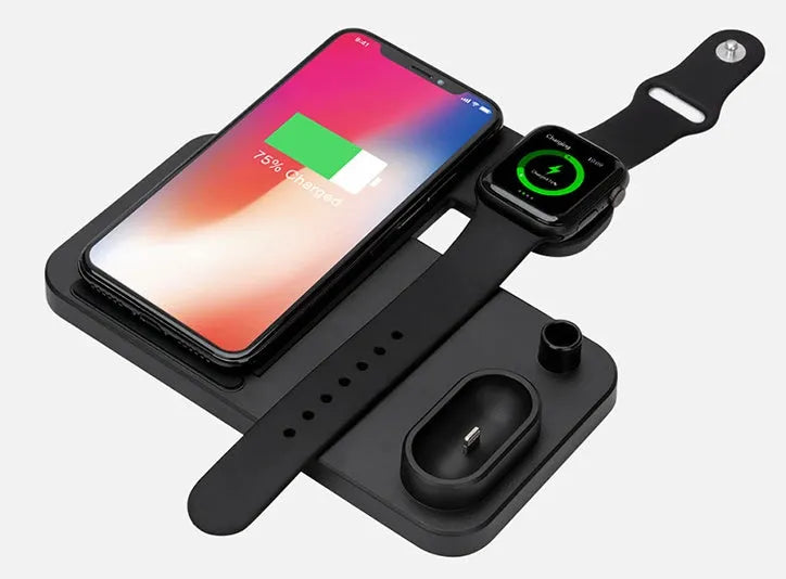 4-in-1 wireless charging station with adjustable magnetic stand for phone and Apple Watch