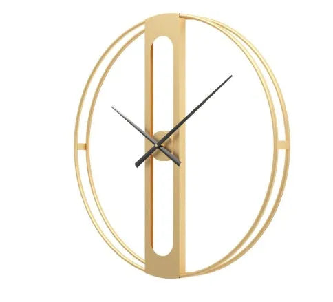 Large round metal wall clock with black or gold frame, 50 cm diameter.