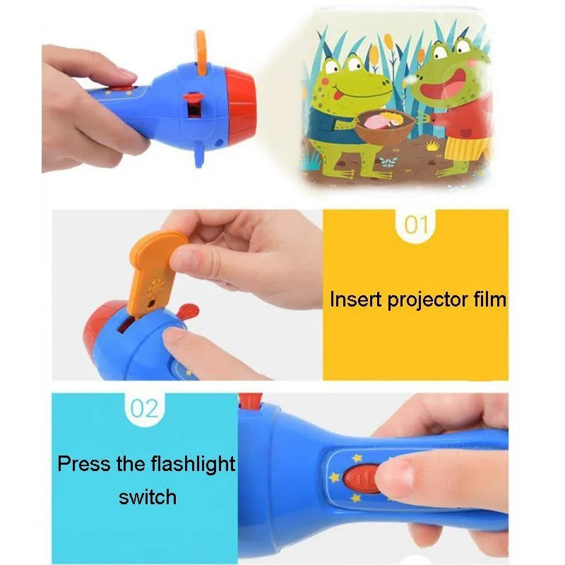 SmartKids children's storybook projector torch with four projection discs showing fairy tale images