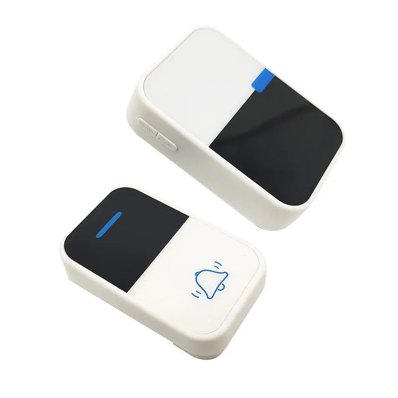 White wireless doorbell kit with self-generating transmitter and plug-in receiver