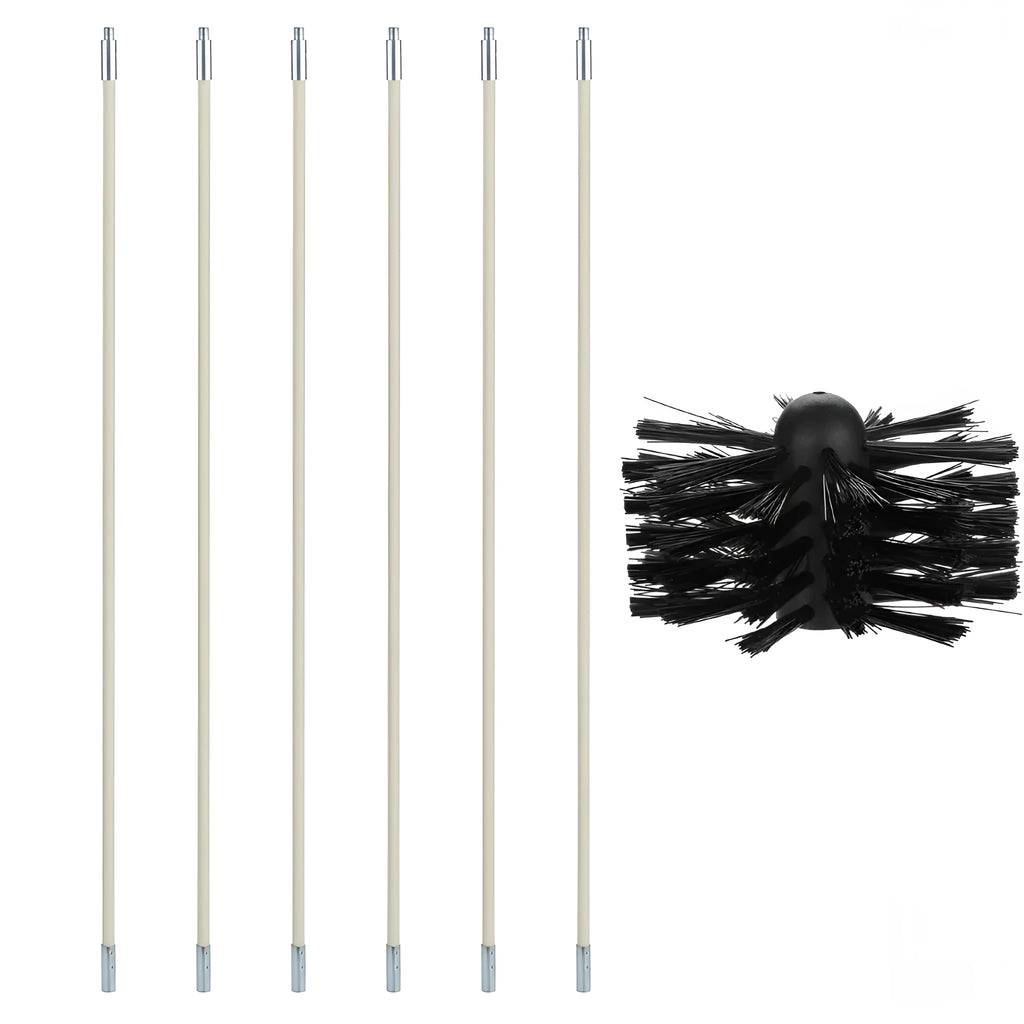 Flexible chimney cleaning brush with nylon brush wire and 600mm bendable pole for dryer pipes and range hoods