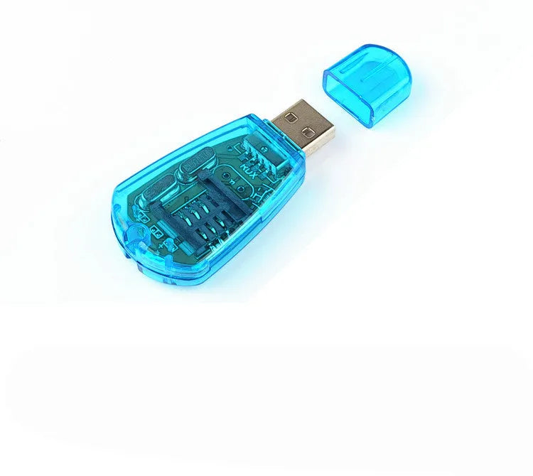 Blue USB 2.0 SIM card reader for mobile phone data backup and editing