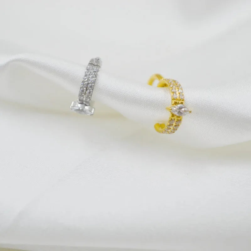 Zircon heart-shaped earrings in 316 titanium steel with full diamond design, silver and gold colour options