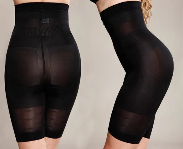 Women's seamless high waist shapewear shorts with tummy control panel in black colour