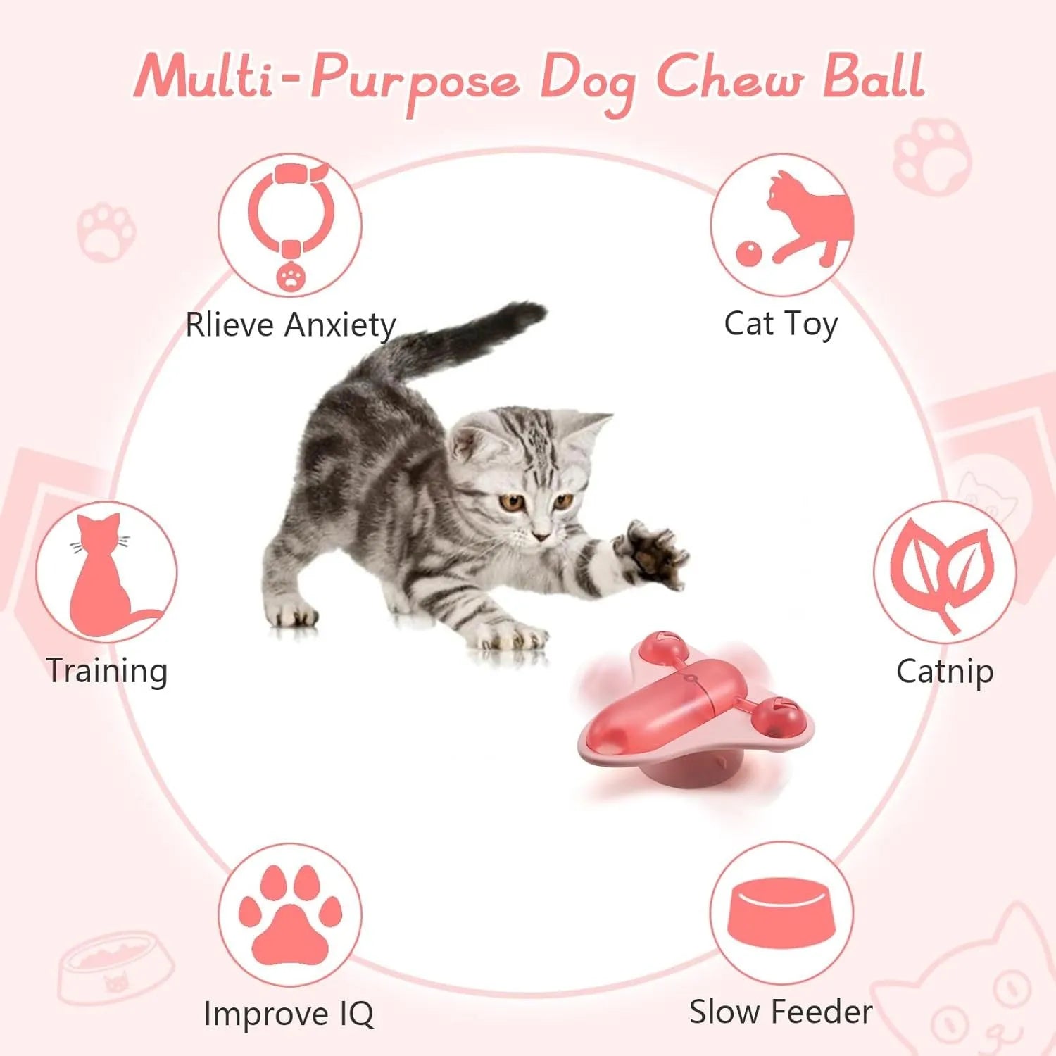Blue interactive pet puzzle feeder toy with bell, catnip and snack cabin on a floor.