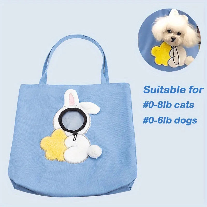 Little Bee Design canvas pet carrier bag for small dogs and cats, breathable with safety zippers, blue side view