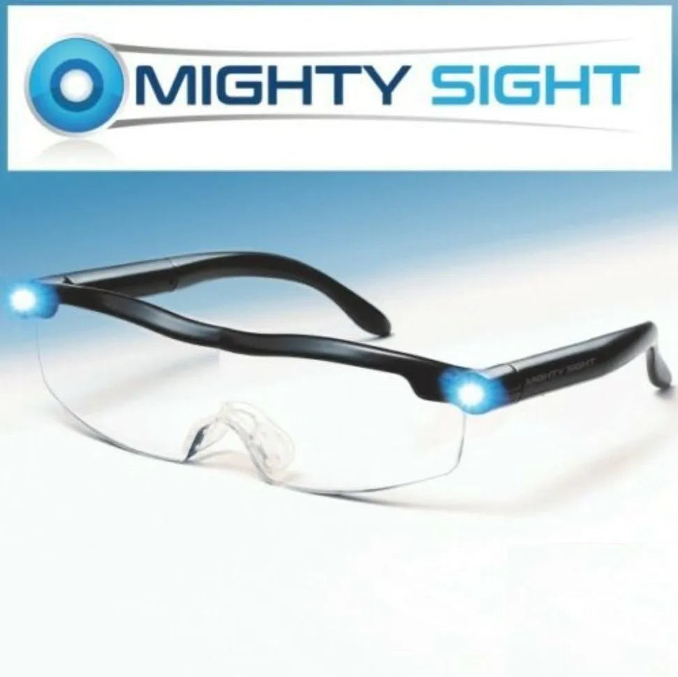 Transparent black reading glasses with integrated LED light in frame