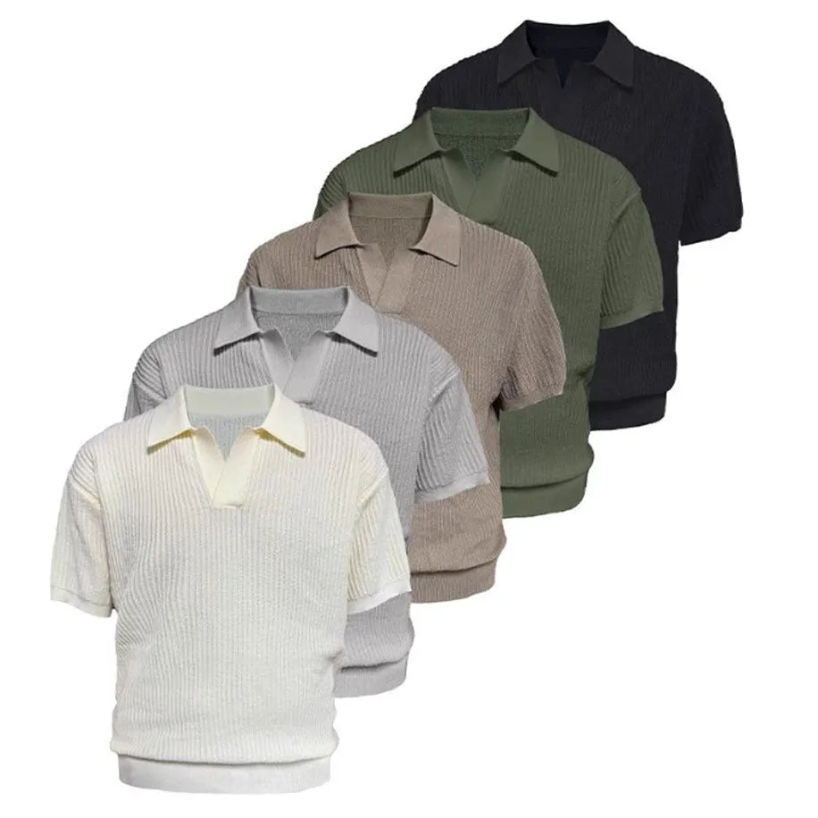 Men's creamy-white loose fit polo shirt with short sleeves and business collar for summer wear.