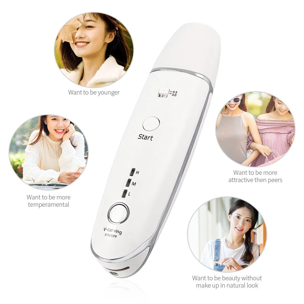 Wrinkle removal V-shape anti-aging skin care beauty device with RF HIFU, 17cm ABS, home use