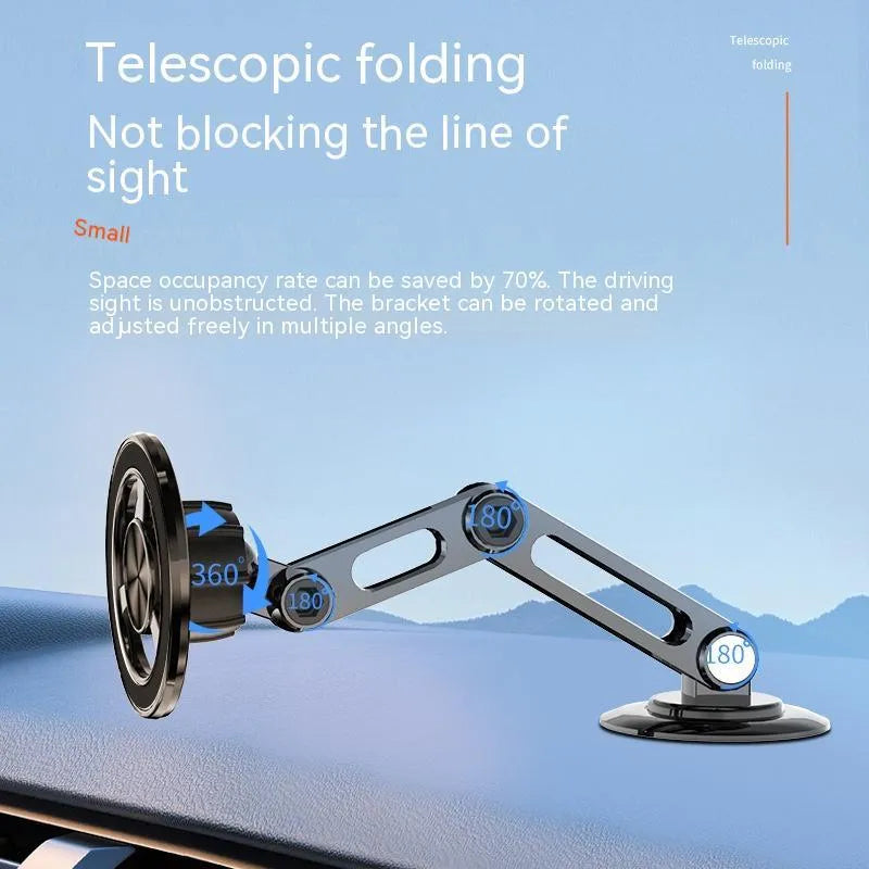 All-metal magnetic car phone holder with magnetic rings and adhesive pads in black finish.