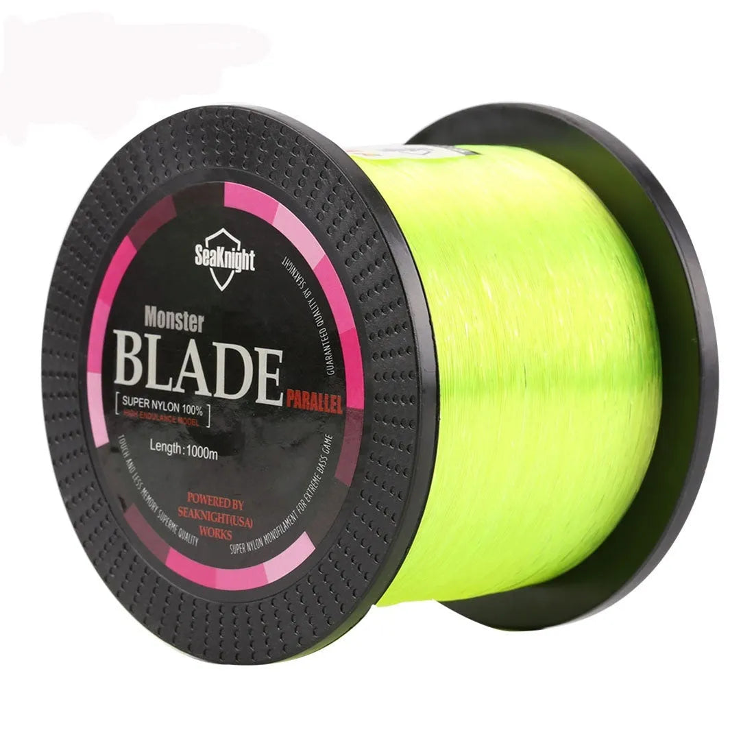 Seaknight1000 M spool of nylon fishing line showing colour choice and diameter size label.