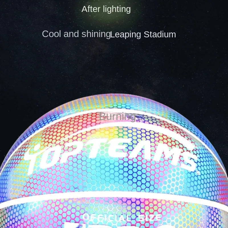 Holographic luminous reflective PU basketball No. 7 with fluorescent glow in chroma colour