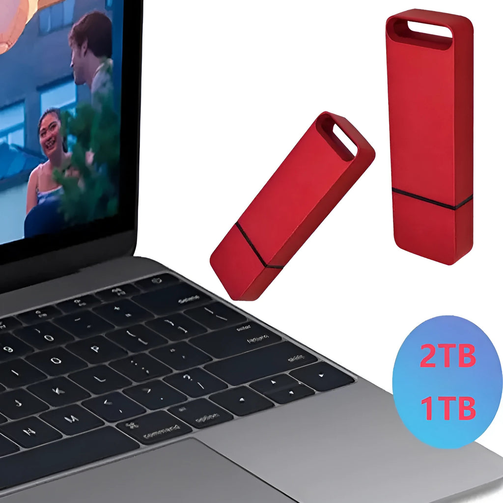 Customisable metal USB flash drive in black, red, or silver with high capacity options.