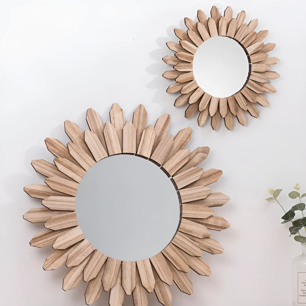 European-style solid wood hanging mirror with handmade finish, baked colour, diameter 30cm 43cm 50cm