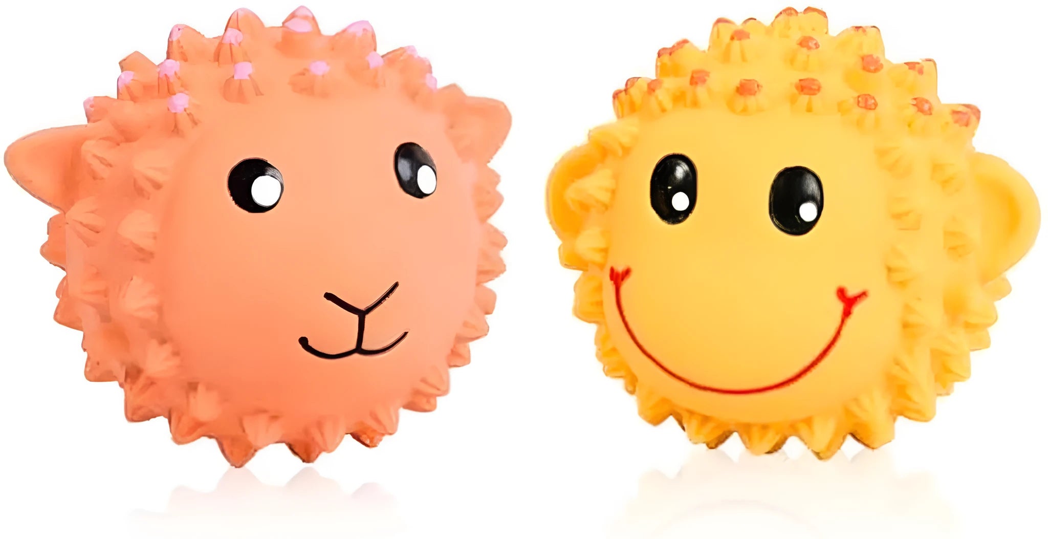 Set of four colourful animal-shaped latex dog toys with spiky surfaces for dental cleaning