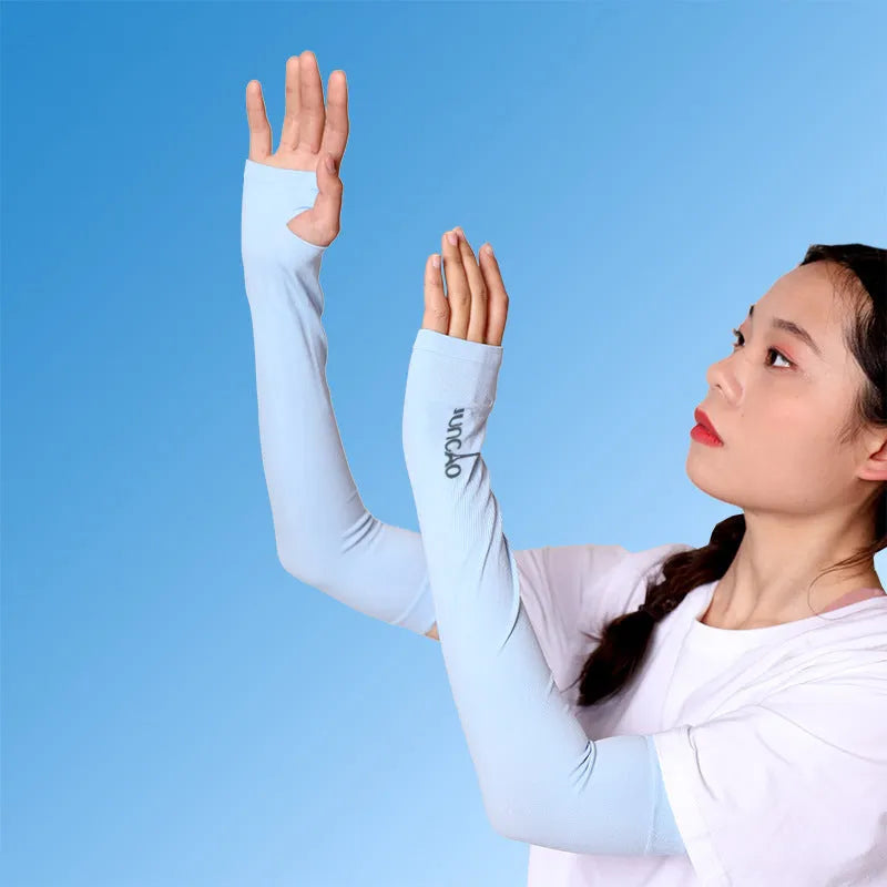 Nylon sun protection oversleeves in five colours with open-finger design for driving