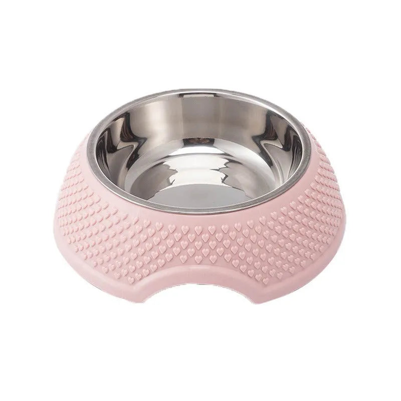 Blue stainless steel pet bowl with non-slip base for cats and dogs