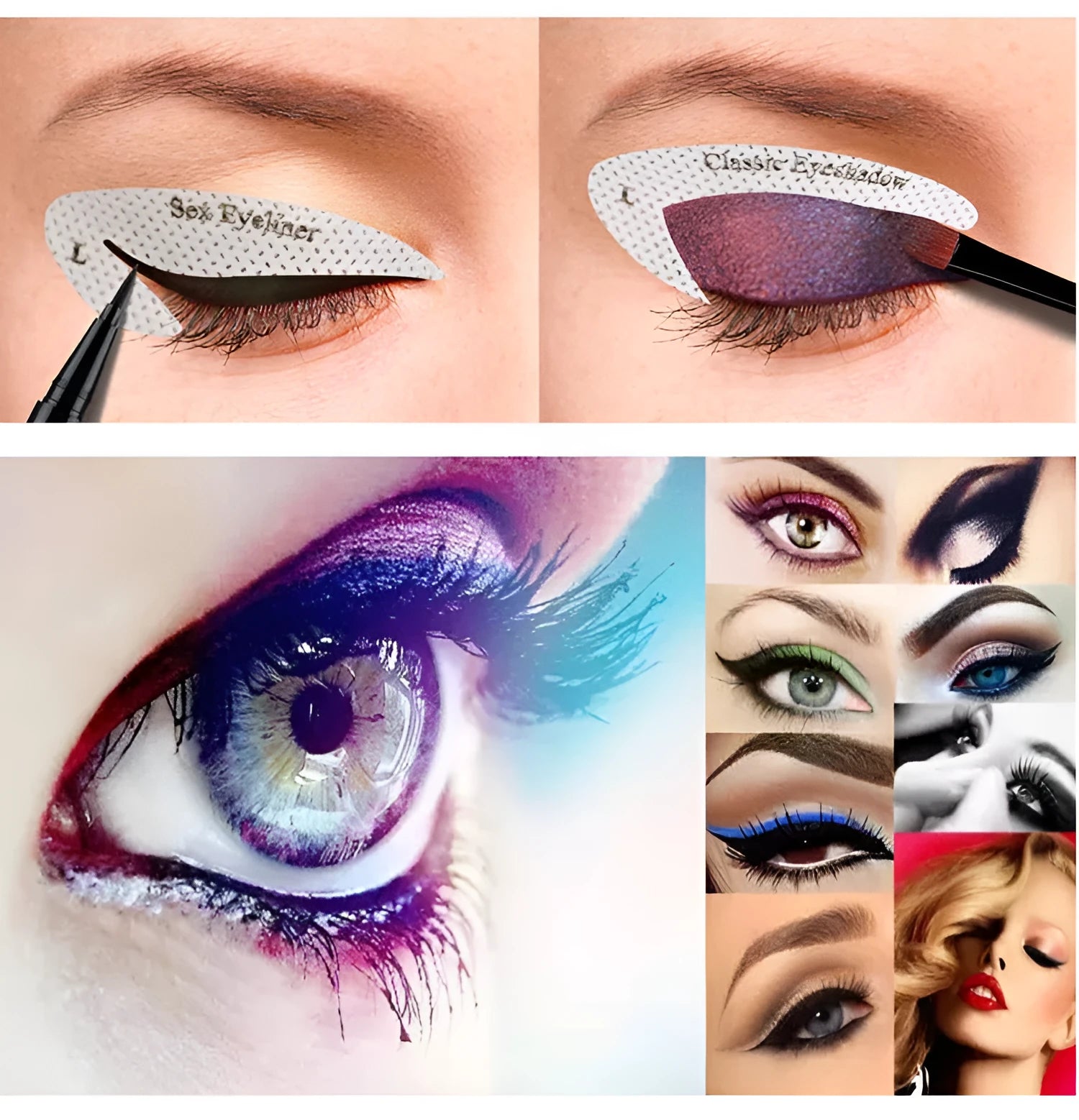 Set of four reusable flexible eyeliner sticker stencils for creating winged and cat-eye makeup looks