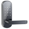 Smart Bluetooth fingerprint door lock in black or silver, showing fingerprint sensor and keypad.
