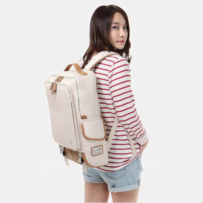Men's modern Oxford cloth backpack in army green colour, showing its large 30x16x46cm capacity and Korean-style design.