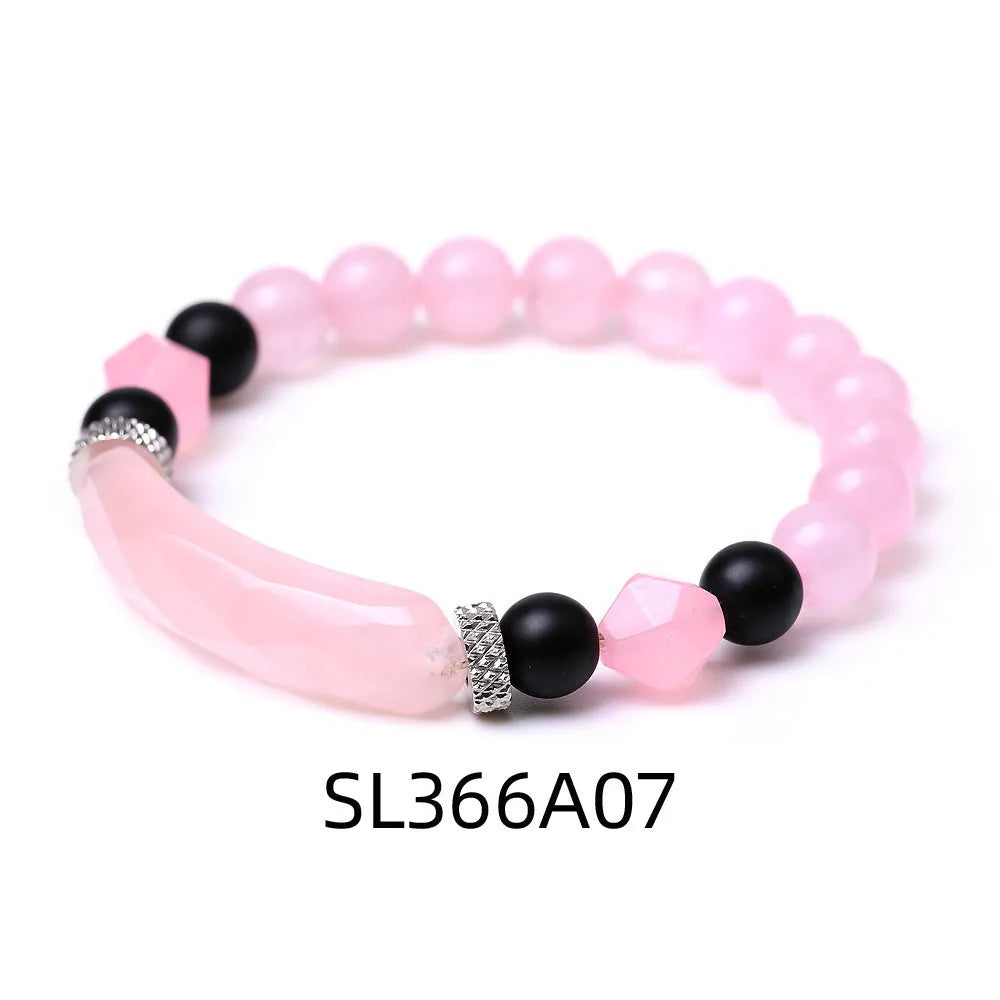 Handmade diamond-cut black agate bracelet for women and men on white background