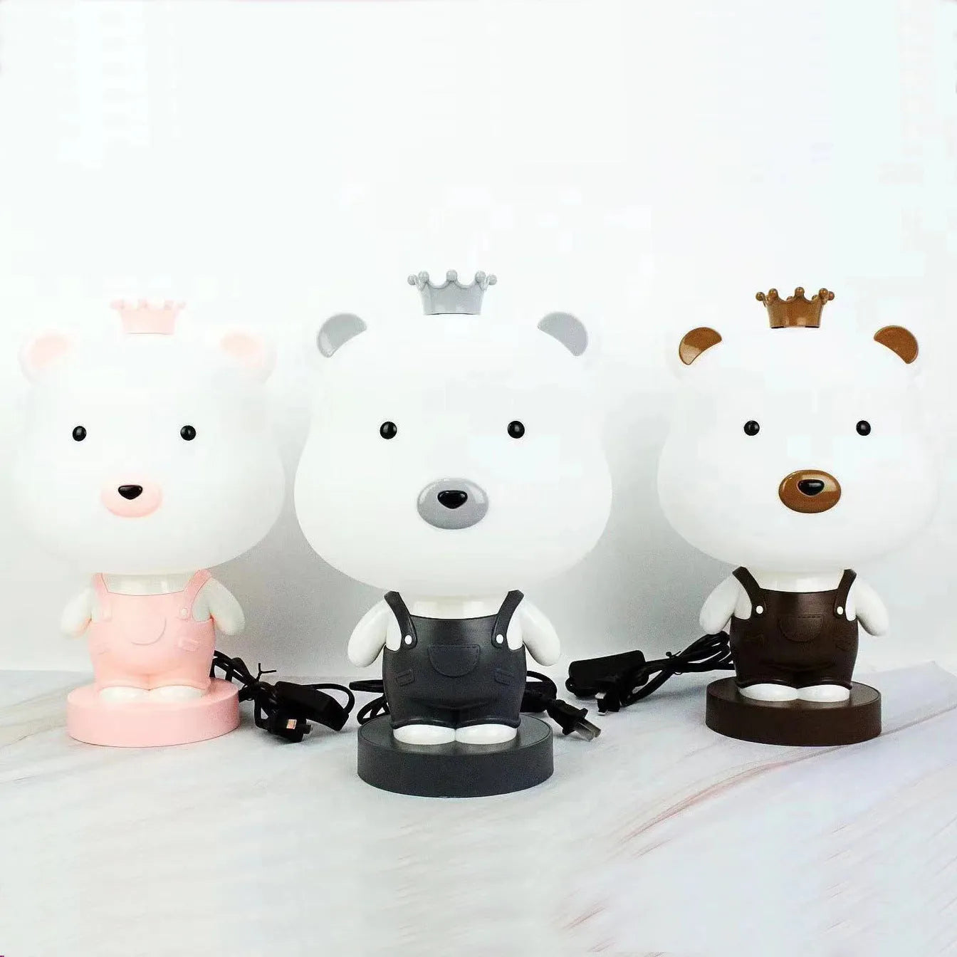 A plastic cartoon animal table lamp in a bear, cattle, rabbit, or tiger design with an LED light.