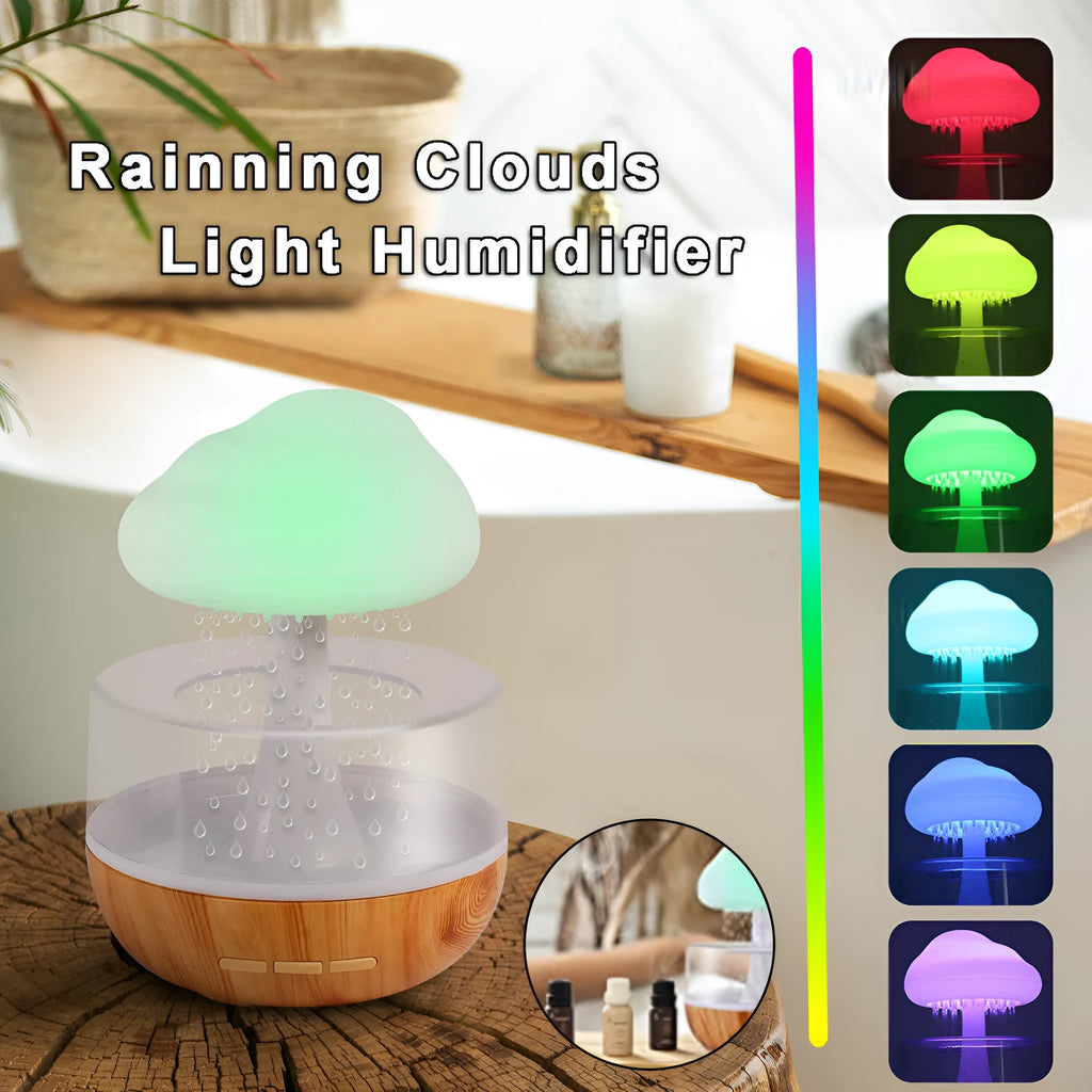 White USB micro humidifier and aromatherapy diffuser with colourful night light on.