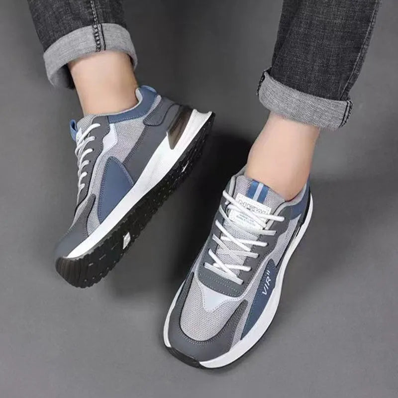 Men's colour block mesh sneakers in black, grey and white colour options with lace-up design