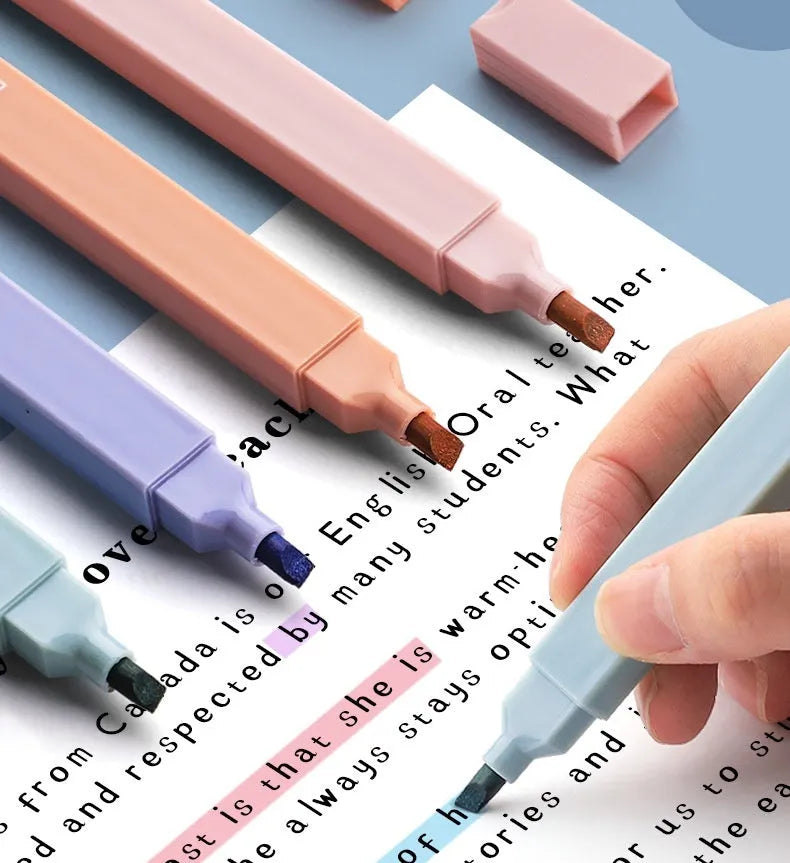 Set of double-headed fluorescent marker pens showing twin tips, available in mixed colours, Salt series, and Sweet series packs.