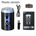 Black portable USB rechargeable shaver with LED display and cleaning brush