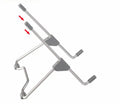 Grey aluminium alloy mobile phone stand with adjustable angle, holding a smartphone
