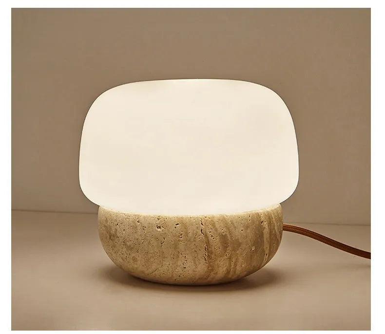 Cream retro bedside lamp with button switch showing 18x17cm dimensions