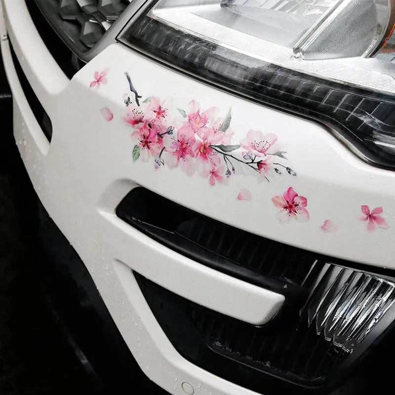 PVC cherry blossom car vinyl sticker in two size options for vehicle decoration.