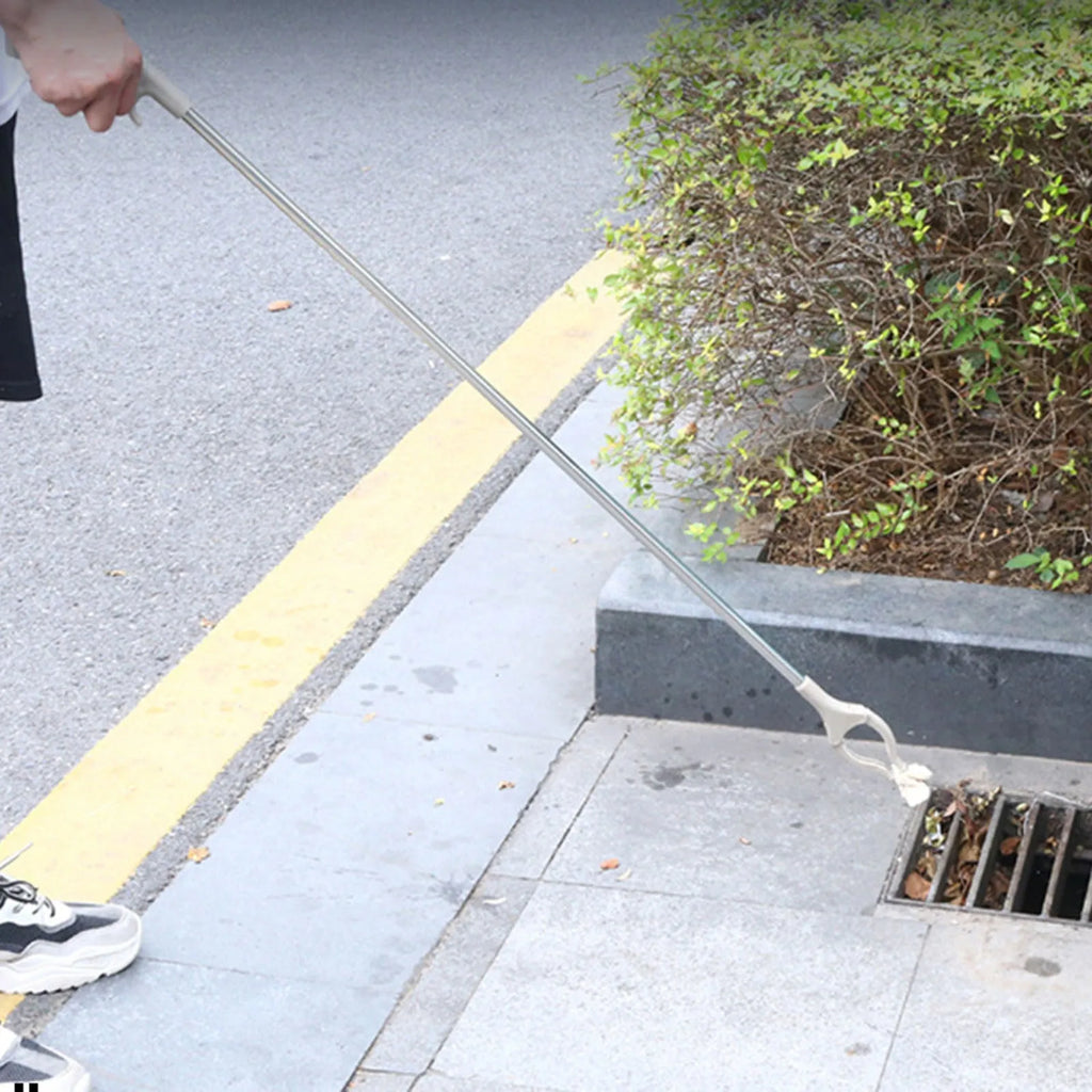 Stainless steel grabber tool with non-slip chuck and push-type handle for bending-free pickup