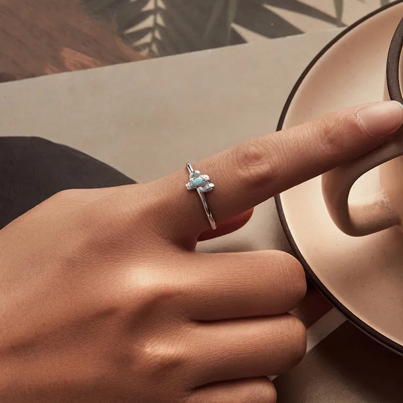 Silver cactus open ring 925 sterling silver adjustable opening women's fashion ring