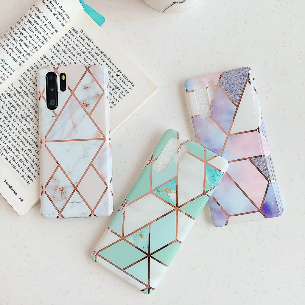 Electroplated marble patterned TPU back cover case for Huawei and Samsung mobile phones